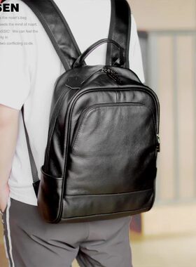 左森zuosen真皮头层牛皮双肩软皮背包多功能旅行学生书包男休闲