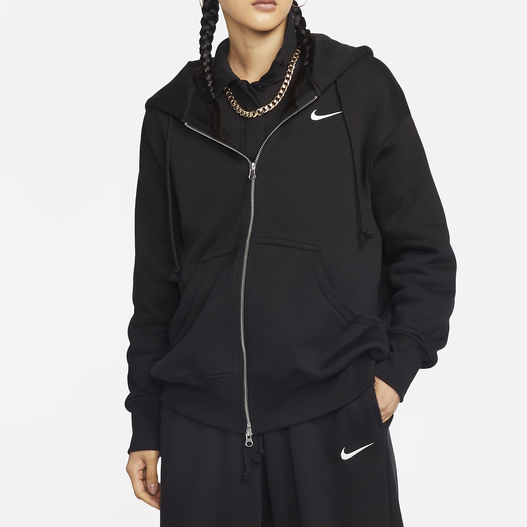 耐克女装风全长拉链开襟加绒连帽衫运动外套女DQ5759