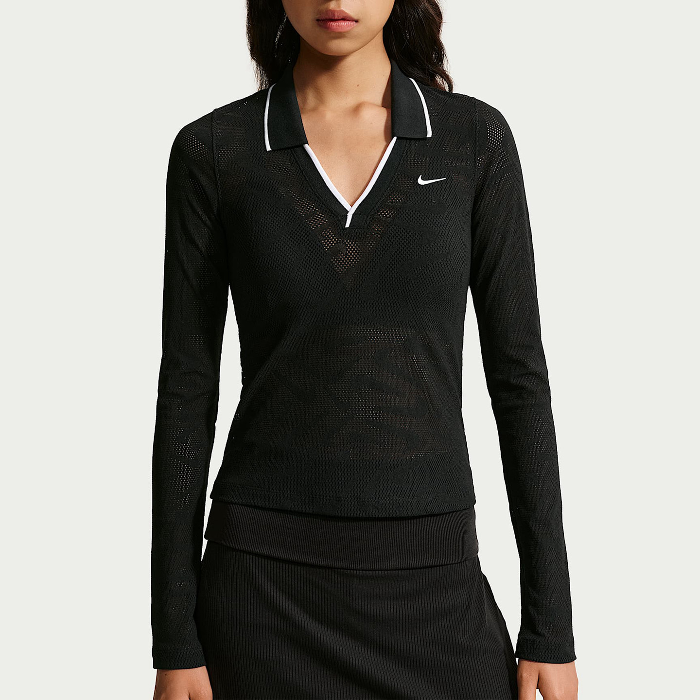 耐克Nike Sportswear Chill Knit女紧身中短款长袖蕾丝上衣IM8390