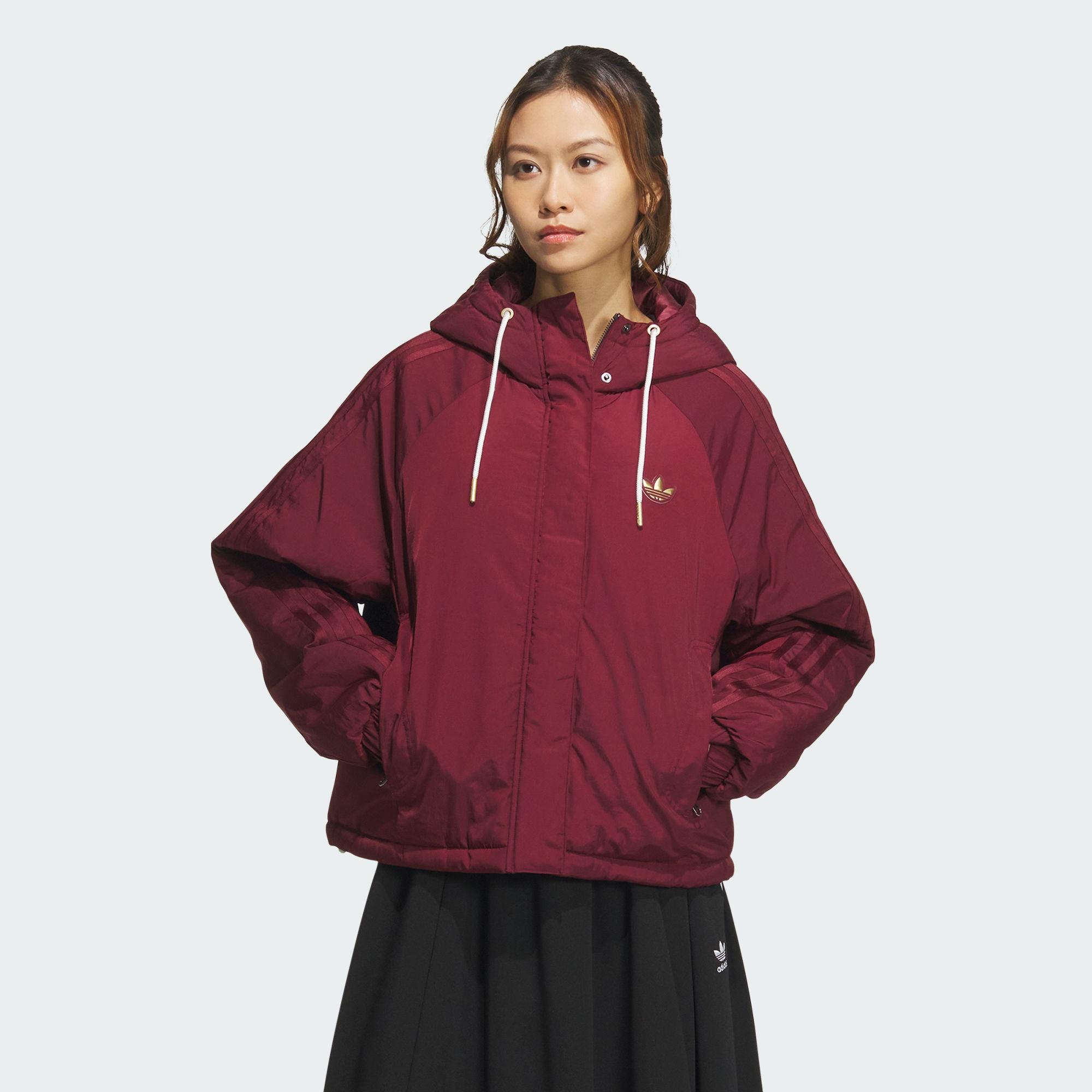 阿迪达斯三叶草女子梭织保暖运动宽松连帽棉服KA5313|KA5314