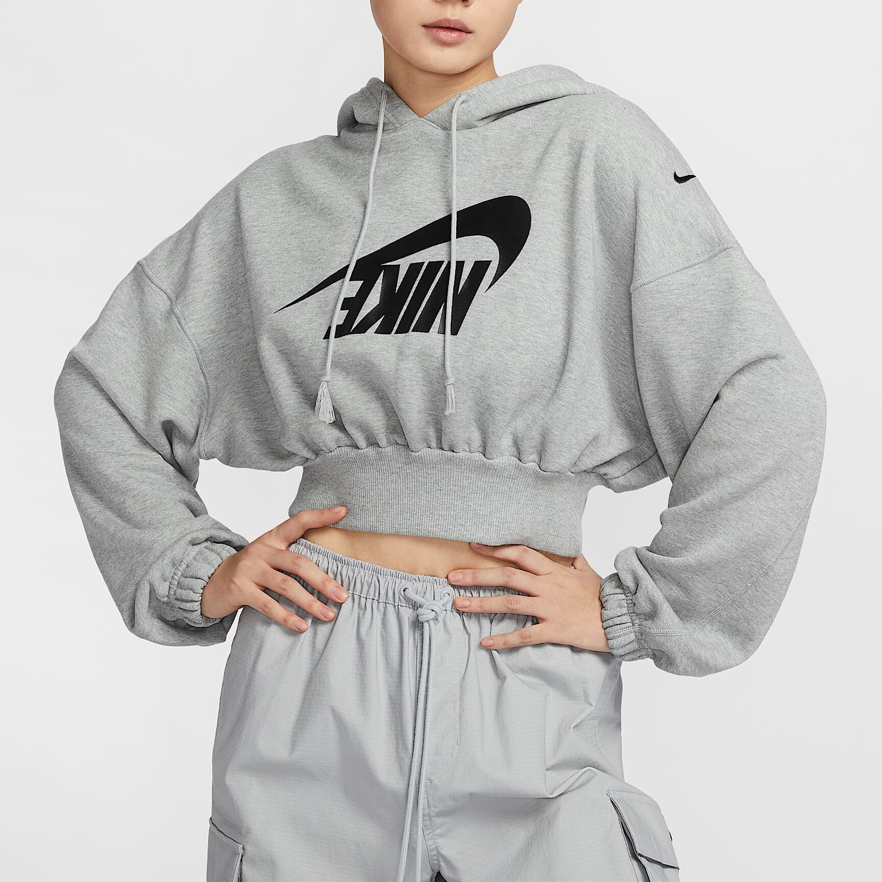 耐克 女子 Oversize 风短款法式毛圈套头连帽衫FV7778