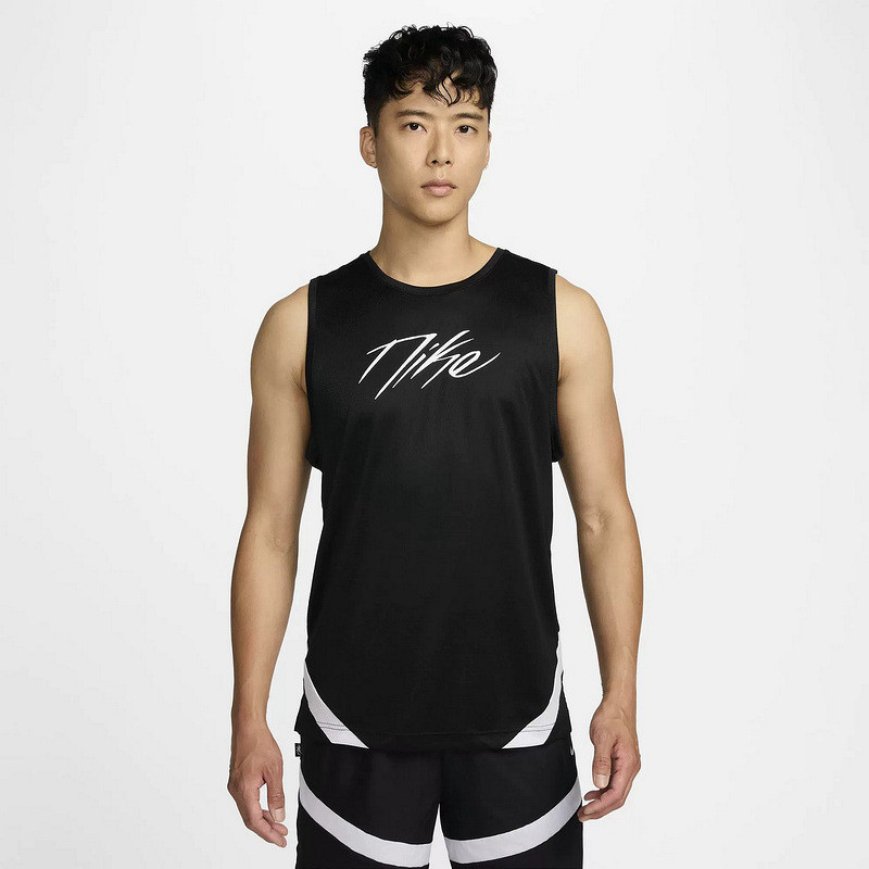 耐克NIKE DRI-FIT 男子速干篮球球衣黑色无袖宽松T恤FZ0253