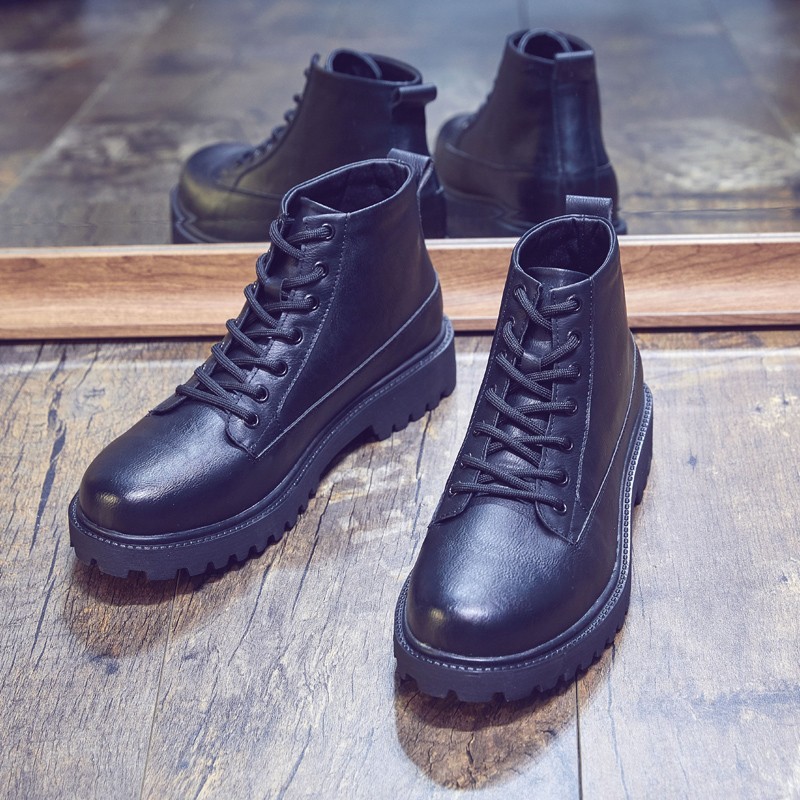 SHOES男鞋 冬季黑色马丁靴中帮厚底圆头英伦短靴高帮鞋皮鞋雪地靴|ruв категории Мужская обувь, сапоги - от Buy2taobao.com для оказания профессиональной услуги покупки агента Taobao