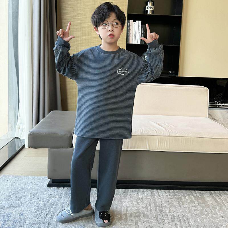 男童睡衣2024新款春秋冬款家居服纯棉秋季中大儿童德绒长袖男孩潮