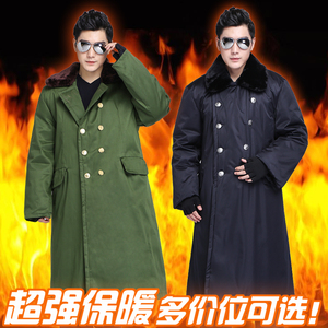 军棉大衣长款男冬季加厚加绒劳保防寒服保安活面可拆洗绿棉袄黑色