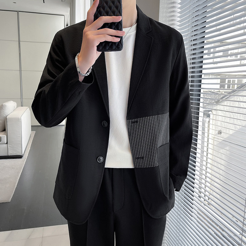 春装轻熟风男士休闲西服拼接韩版宽松薄款西装外套X98555-P105,男装西服,星座301D-6