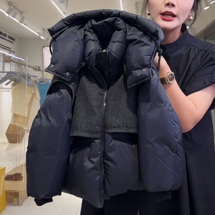 大牌折扣2026男童帅气牛仔拼接羽绒棉服中大童休闲洋气棉袄外套中