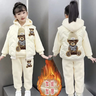 大牌折扣女童套装秋冬装2026新款洋气加绒加厚儿童冬季卫衣女孩马