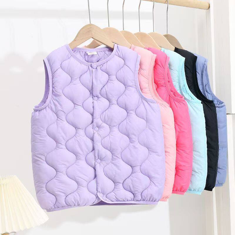 大牌折扣中大童棉马甲儿童男童宝宝轻薄款女童棉衣春秋冬纯色外套