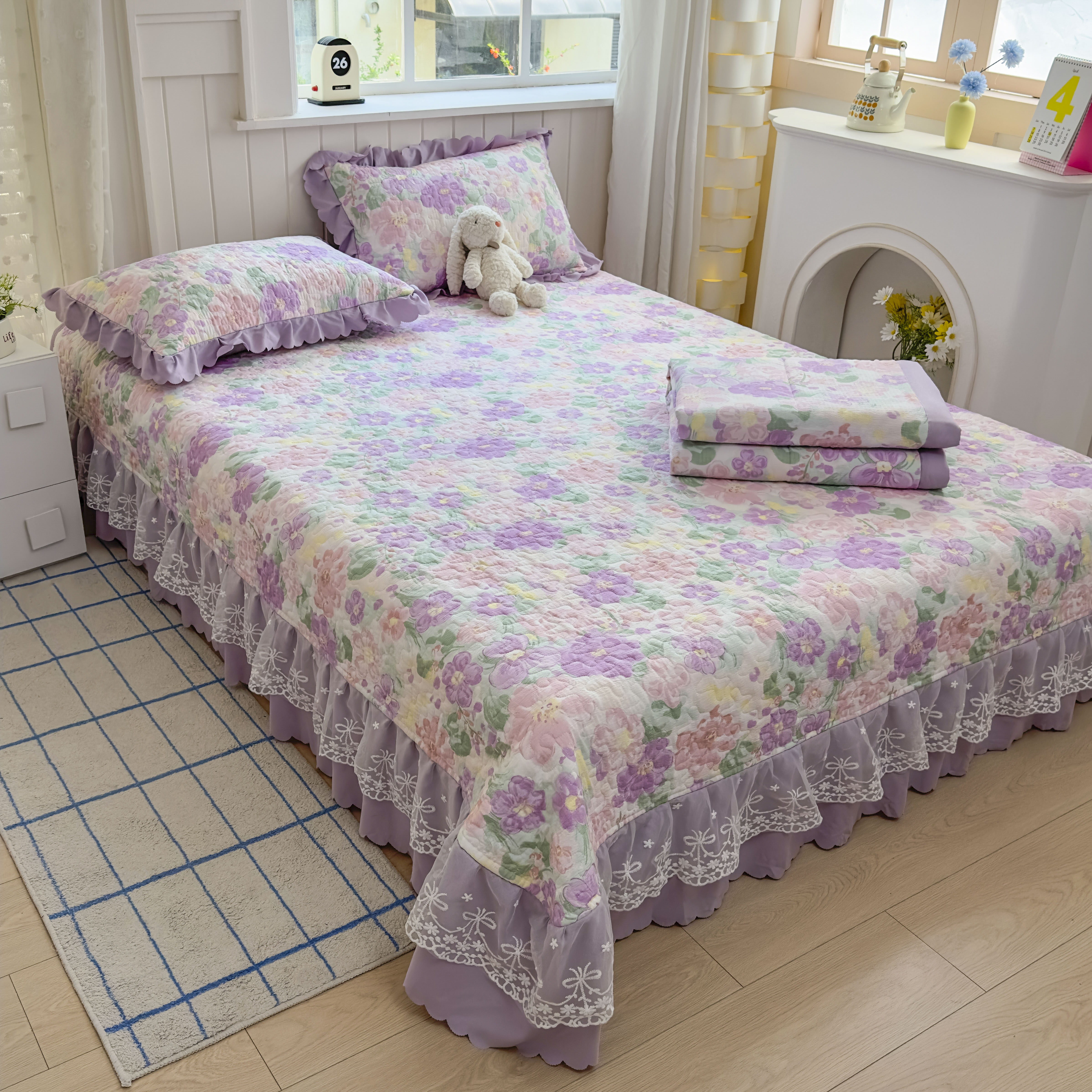 夹棉床盖被套四件套公主风夏被