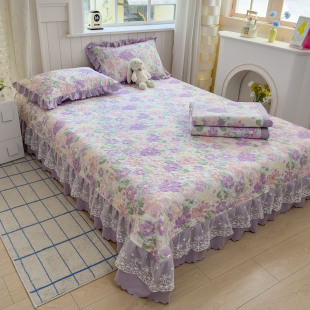 夹棉床盖被套四件套公主风全棉床裙韩式四季通用加厚纯棉夏被床上