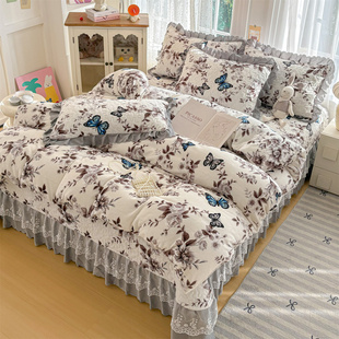 牛奶绒床盖四件套冬季 加厚保暖法兰珊瑚绒被套床单宝宝绒床裙床罩