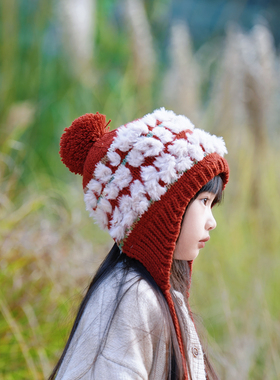 儿童帽子冬季新款女童针织帽宝宝保暖护耳帽户外可爱毛绒帽新年款