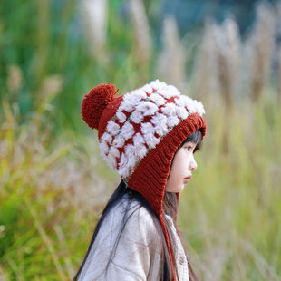 儿童帽子冬季新款女童针织帽宝宝保暖护耳帽户外可爱毛绒帽新年款