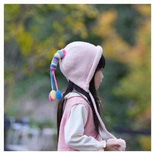 洋气护耳加厚保暖毛线帽潮 针织帽女宝宝冬季 彩色流苏韩版 可爱时尚