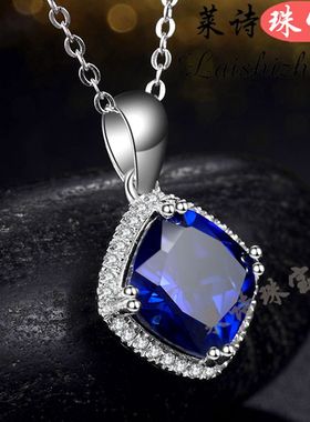 蓝宝石吊坠欧美纯银镀18k金彩宝项坠时尚彩色宝石首饰潮人礼物