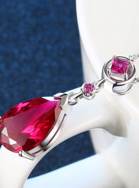 红宝石吊坠女彩宝日韩925纯银镀18k金彩色宝石项坠珠宝碧玺项链