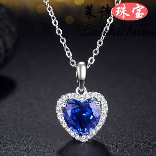 热卖清仓 18K金吊坠蓝项坠925纯银镶嵌彩色宝石