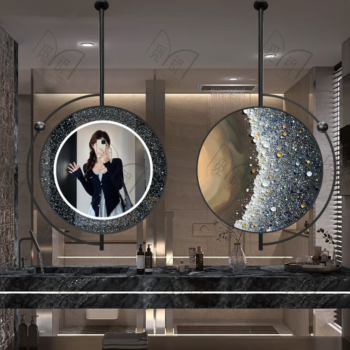 圆形智能带灯悬挂式梳妆台化妆镜