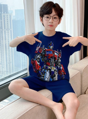 睡衣男童儿童变形金刚擎天柱夏季四五六七八九十岁小孩冰丝家居服