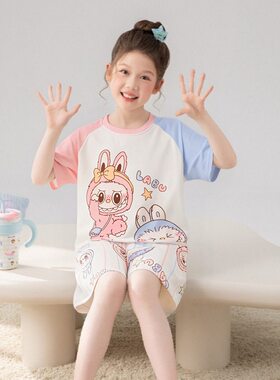 拉布布冰丝大童睡衣女孩子4夏季款5夏天薄6宝宝8-9-10岁女童3儿童