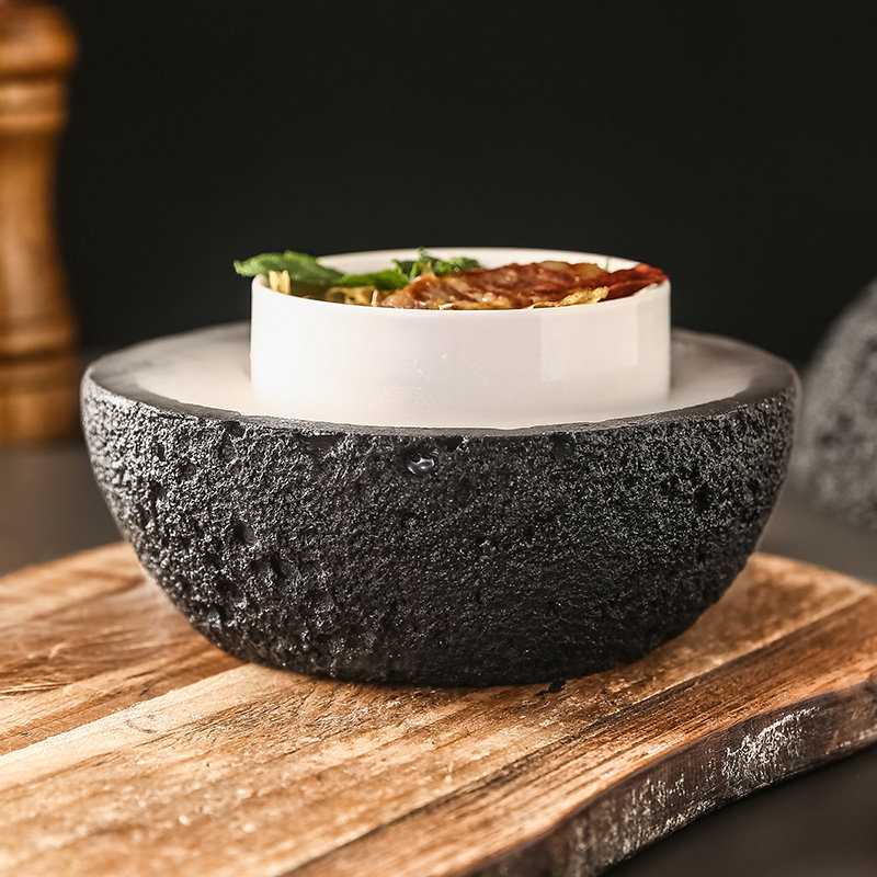 抖音网红星球干冰餐具仿真火山石星球分子料理圆形烟熏盅黑色餐具