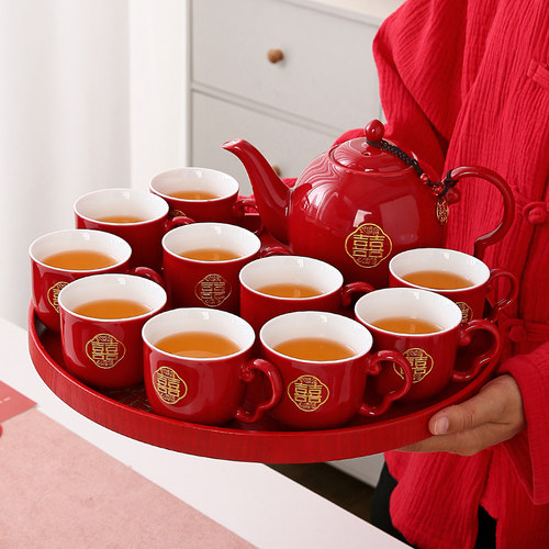 结婚敬茶杯茶具套装婚礼新娘陪嫁