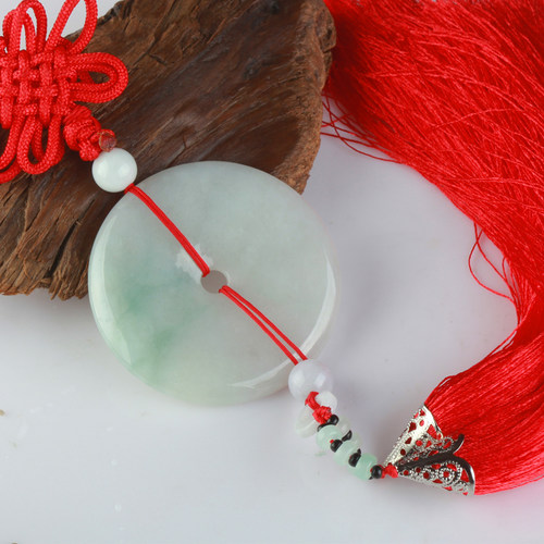 高档玉石平安扣汽车挂件天然翡翠A货创意流苏车内吊饰保平安符