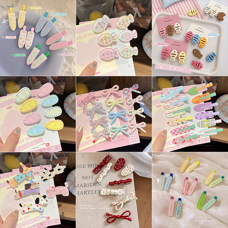 甜美可爱格纹蝴蝶结无痕发夹女侧边刘海夹ins碎发鸭嘴夹发卡头饰