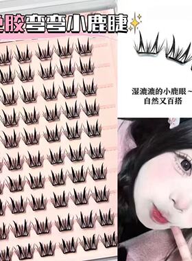 免胶小鹿睫假睫毛分段式自然仿真卷翘新手轻盈无感漫画单簇睫毛