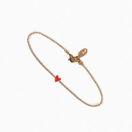 巴黎Titlee童话少女心 正红色粉色桃心珐琅彩釉镀金手链闺蜜礼物