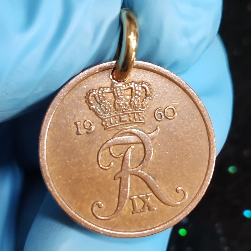 真品手工外国硬币吊坠幸运币吊坠钥匙扣挂项坠首饰 丹麦皇冠 24mm