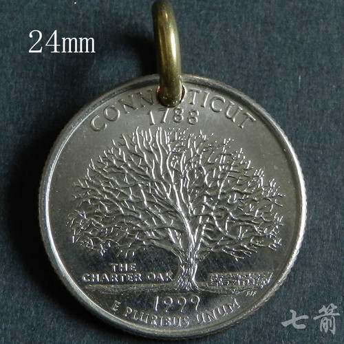 首饰手工外国吊坠橡树24mm硬币