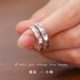 Princess原创999足银情侣对戒线条小狗情侣戒指一对波浪形戒指女