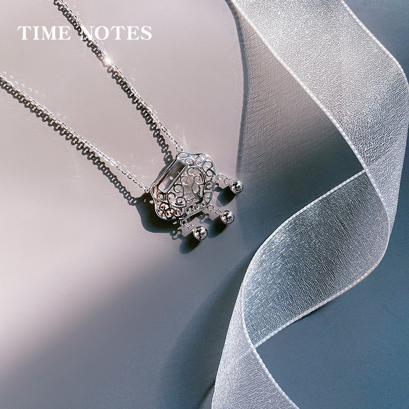 银项链女925银锁骨链可爱长命锁银饰品铃铛可刻字首饰平安锁七夕