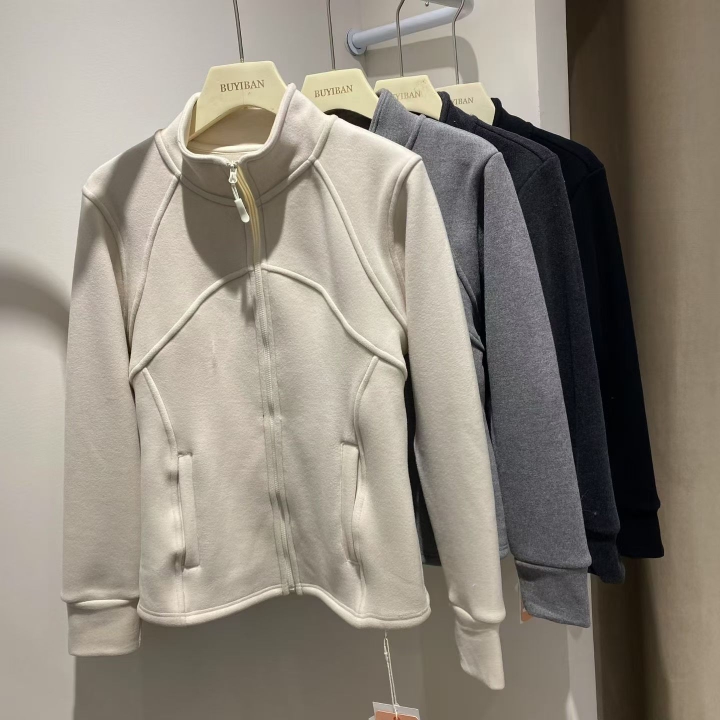 欧蜜涵2535女立领拉链款轻暖暖绒衣长袖小蛮腰修身保暖外套