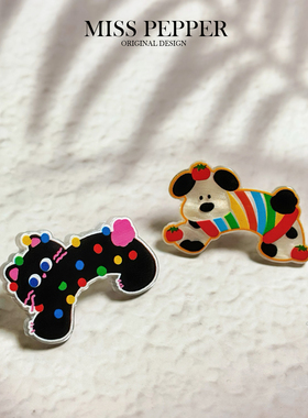可爱卡通腊肠狗耳钉小众设计感甜美百搭黑猫小清新浮雕不对称耳夹