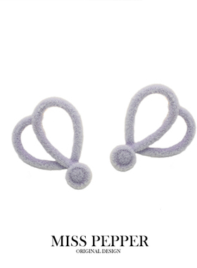 秋冬新款植绒耳温柔紫色爱心耳钉个性小众线条简约精致少女耳饰