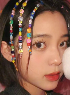 欧阳娜娜彩色发珠甜酷个性发饰发链辣妹时尚头绳民族风编发绳发夹