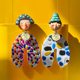 多巴胺度假风不对称娃娃耳钉彩色波点耳环不对称耳夹夸张长款 耳环