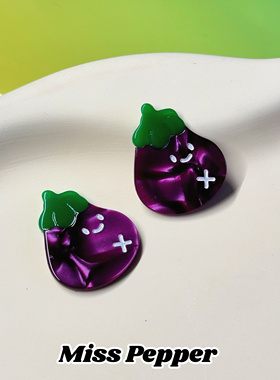 可爱紫色小茄子耳钉女小众设计感耳环2025新款番茄耳饰耳夹