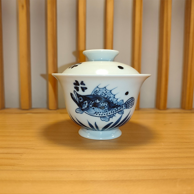 景德镇仿元青花釉里红手绘鱼藻压手杯盖碗手工岩茶主人杯陶瓷茶杯,餐饮具,茶杯,淘宝优惠券,粉丝福利购,淘宝优惠卷