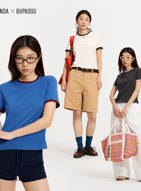 BENPANDA x BUPAIDUI 美式复古撞色圆领短袖T恤女2025夏季新款