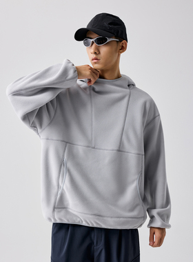 BENPANDA 2025秋冬休闲连帽双面摇粒绒外套男款灰色套头衫上衣