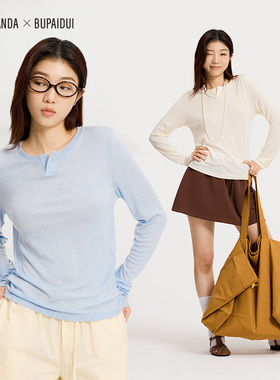 BENPANDA x BUPAIDUI 美丽诺羊毛亨利领长袖T恤女2025秋冬新款