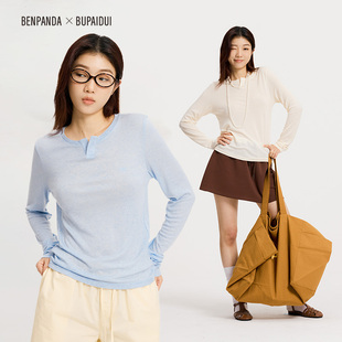 T恤女2025秋冬新款 BENPANDA 美丽诺羊毛亨利领长袖 BUPAIDUI