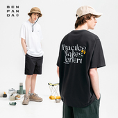 打底衫 BENPANDA 夏季 手绘花卉T恤男宽松休闲百搭短袖 短袖 清仓