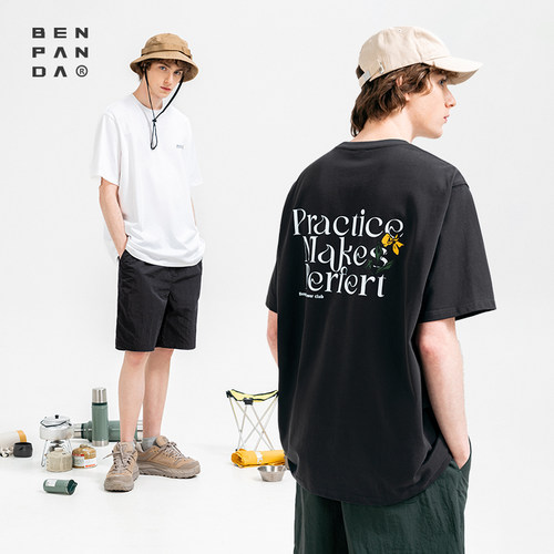 BENPANDA夏季手绘花卉T恤男