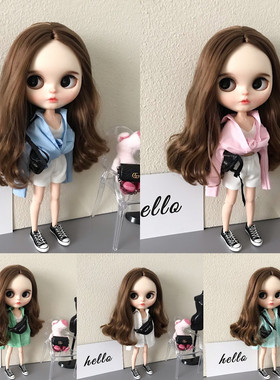 blythe小布娃娃衣服 azone ob24素体 大力力猫猫体娃衣男友风衬衣