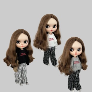条纹裤 blythe小布娃娃衣服 卫衣 azone19关节体娃衣 ob24 26素体